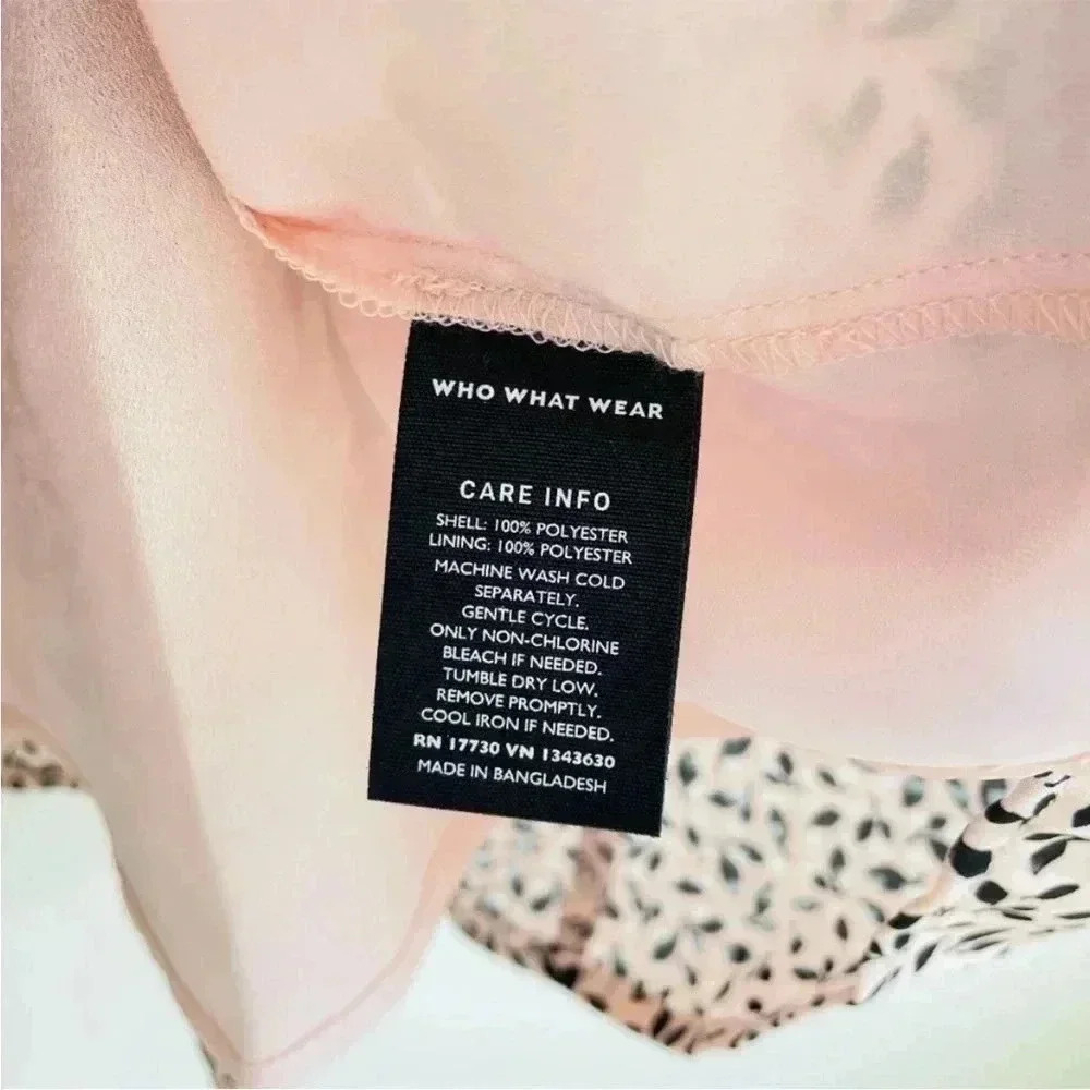 Who What Wear Mini Bishop Dress NWT Size Small Light Baby Pink Black Leaf Print - Picture 9 of 10